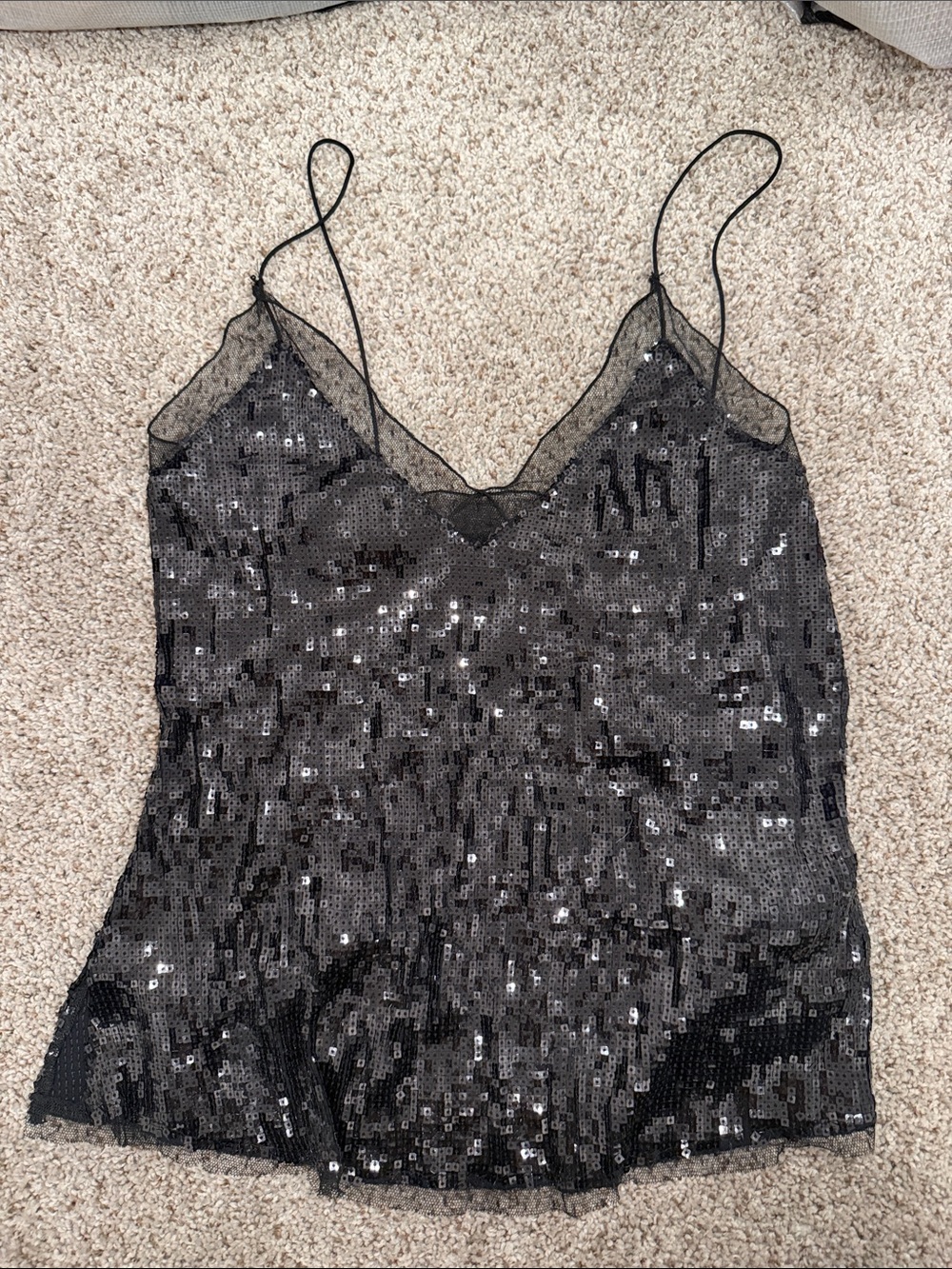 Free People Black Sequin Lace Trim Cami Top - Picture 3 of 3